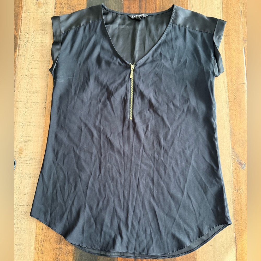 Express black silk shirt with gold zipper